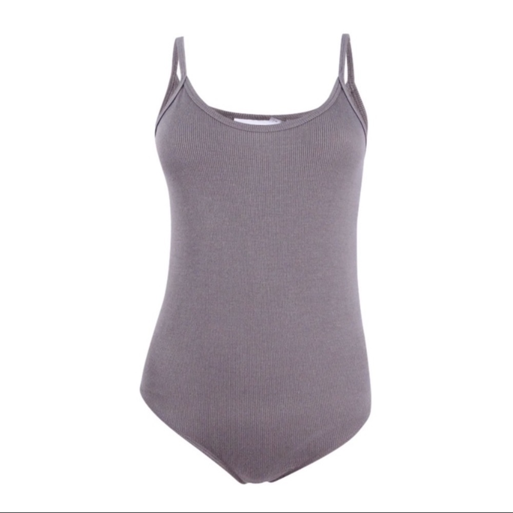 NWT DKNY Grey Tank Cami Bodysuit Sport Rib-Knit Thong
